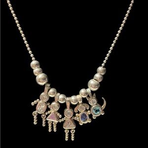 Necklace, Mother’s Charms, Dad, Mom, Girl, Dog & Cat, 10 Balls, Sterling…